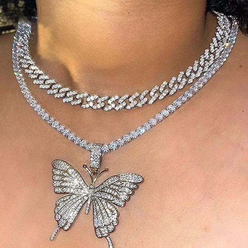 Rhinestone Butterfly Pendant Necklace