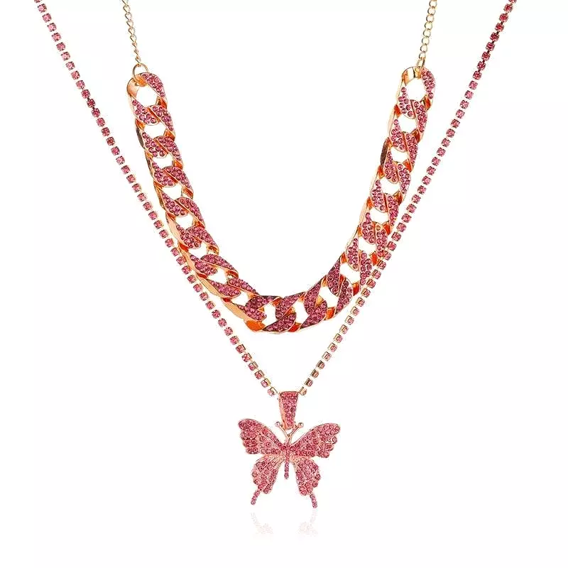 Rhinestone Butterfly Pendant Necklace