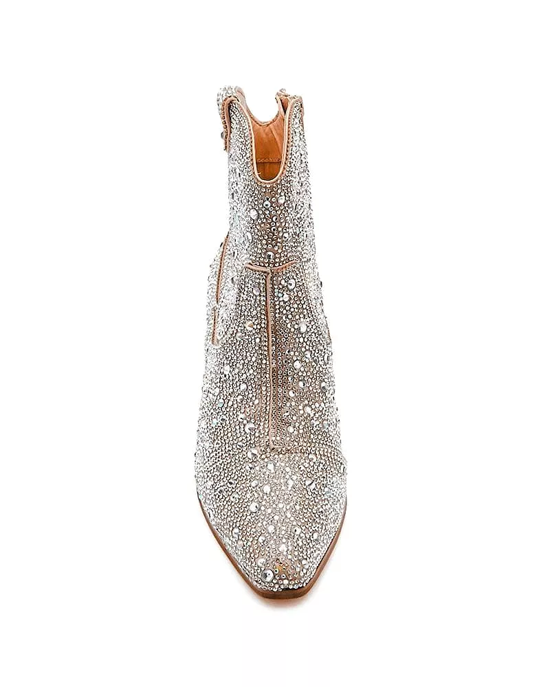 Rhinestone Pointed Toe Zipper Ankle Boots