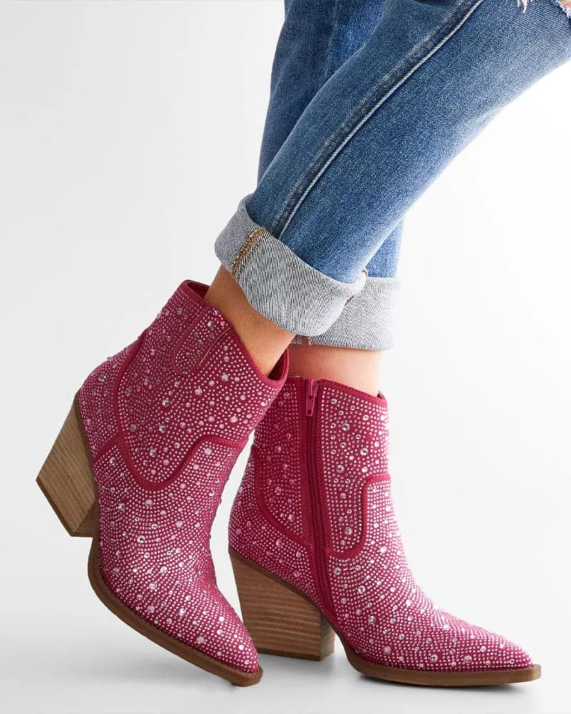 Rhinestone Pointed Toe Zipper Ankle Boots