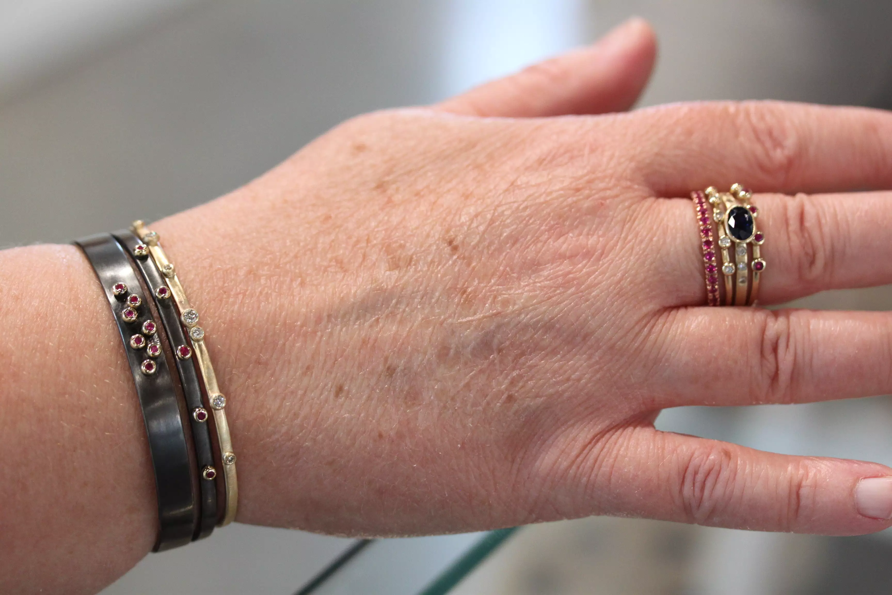 Rhodium Bezeled Diamond Cuff Bracelet