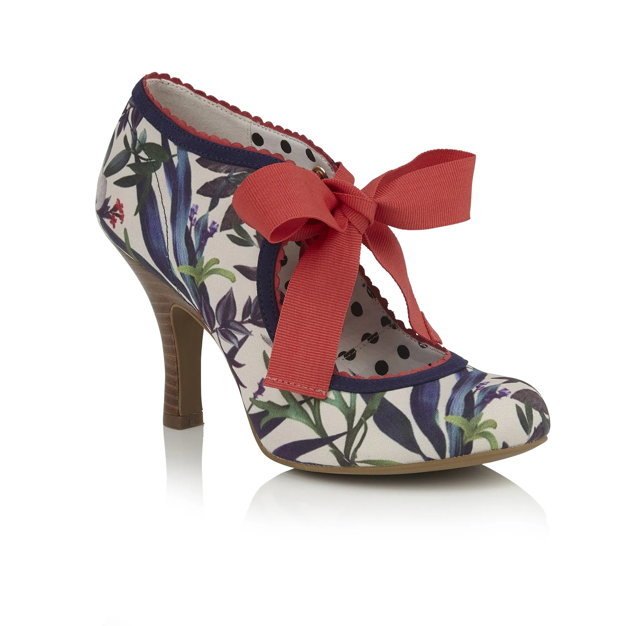 Ruby Shoo Willow Sage Floral Print Ribbon Tie Court Shoes