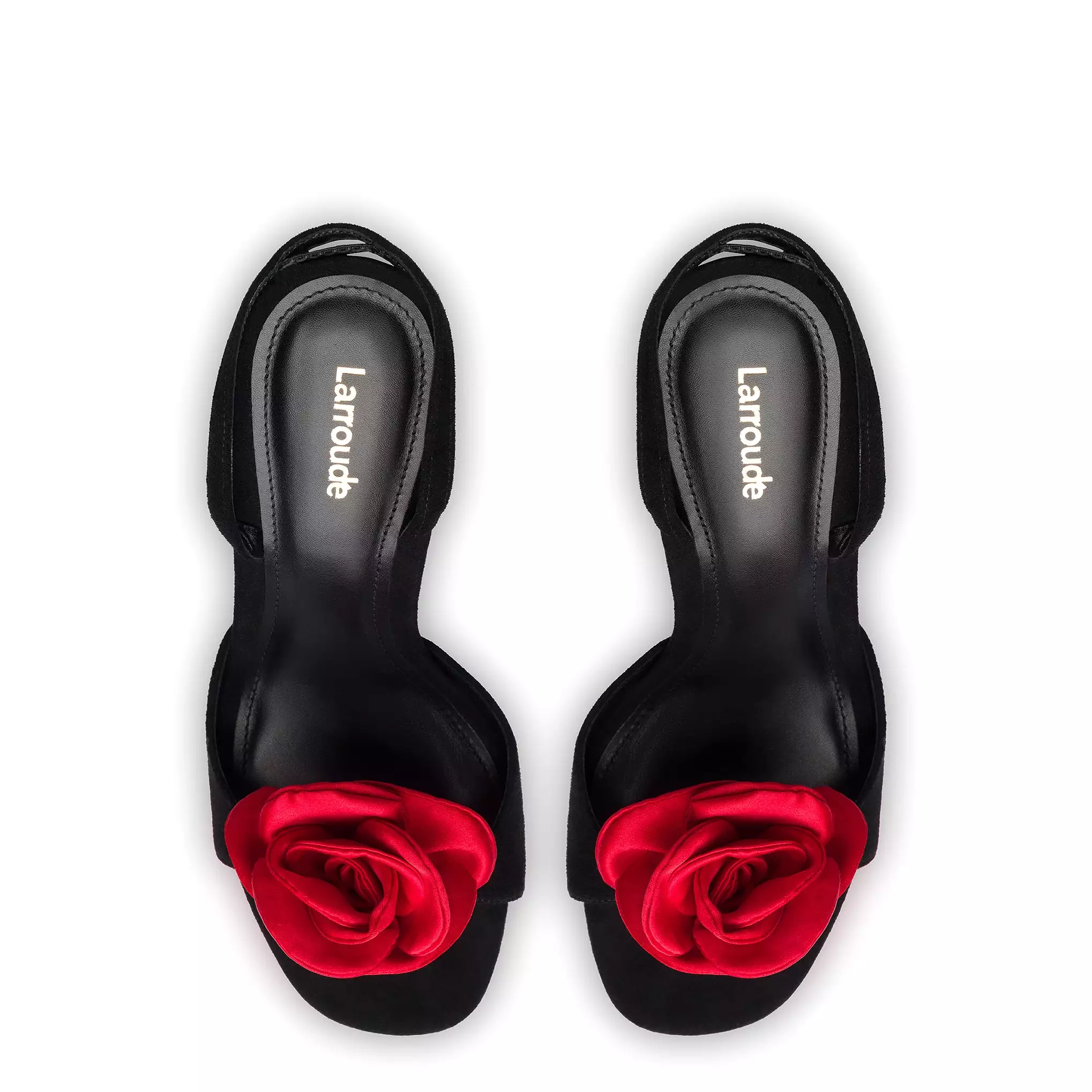 Salma Sandal In Black Suede and Scarlet Satin