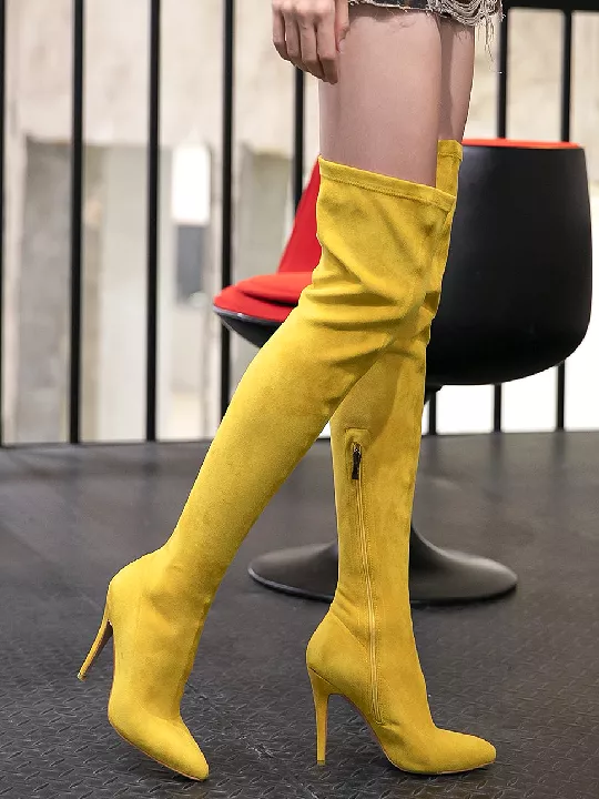 Sexy Suede Pointed Toe Stiletto Over The Knee High Heels Boots