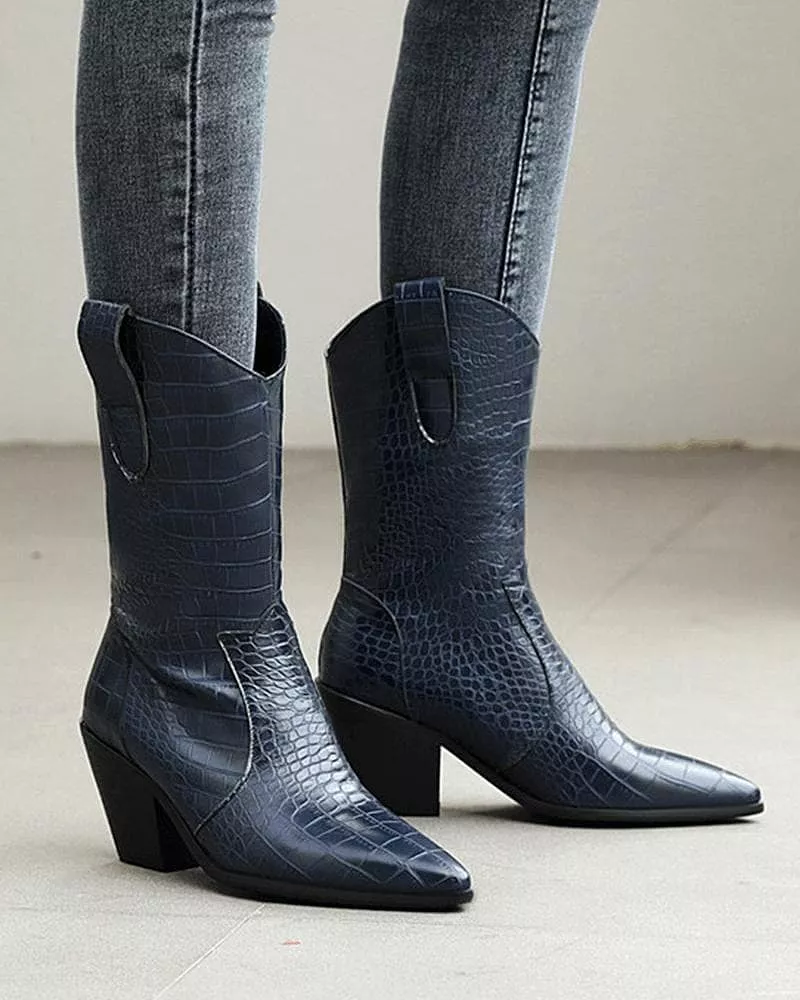 Soild Color Pointed Toe Boots