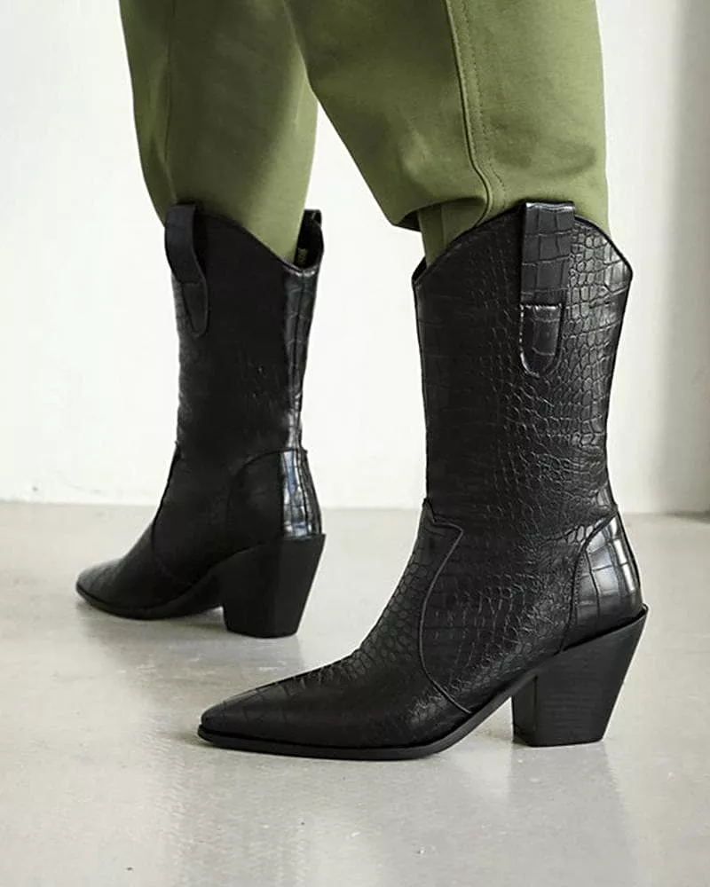 Soild Color Pointed Toe Boots