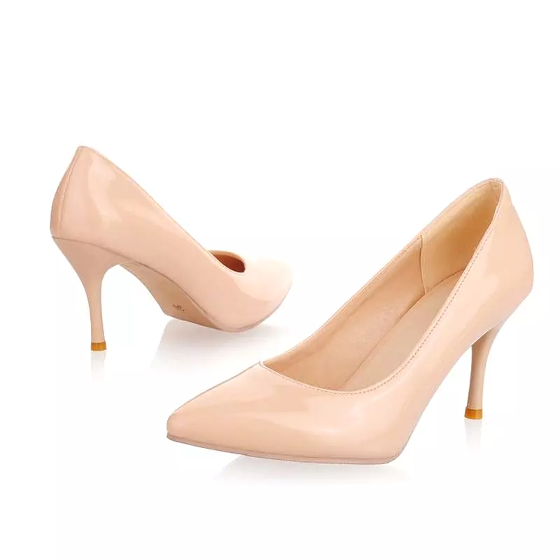 Solid Patent Leather Heeled Pumps Shoes