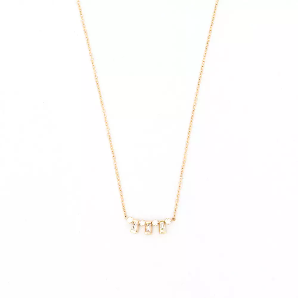 Tapered Baguette and Prong Diamond Necklace