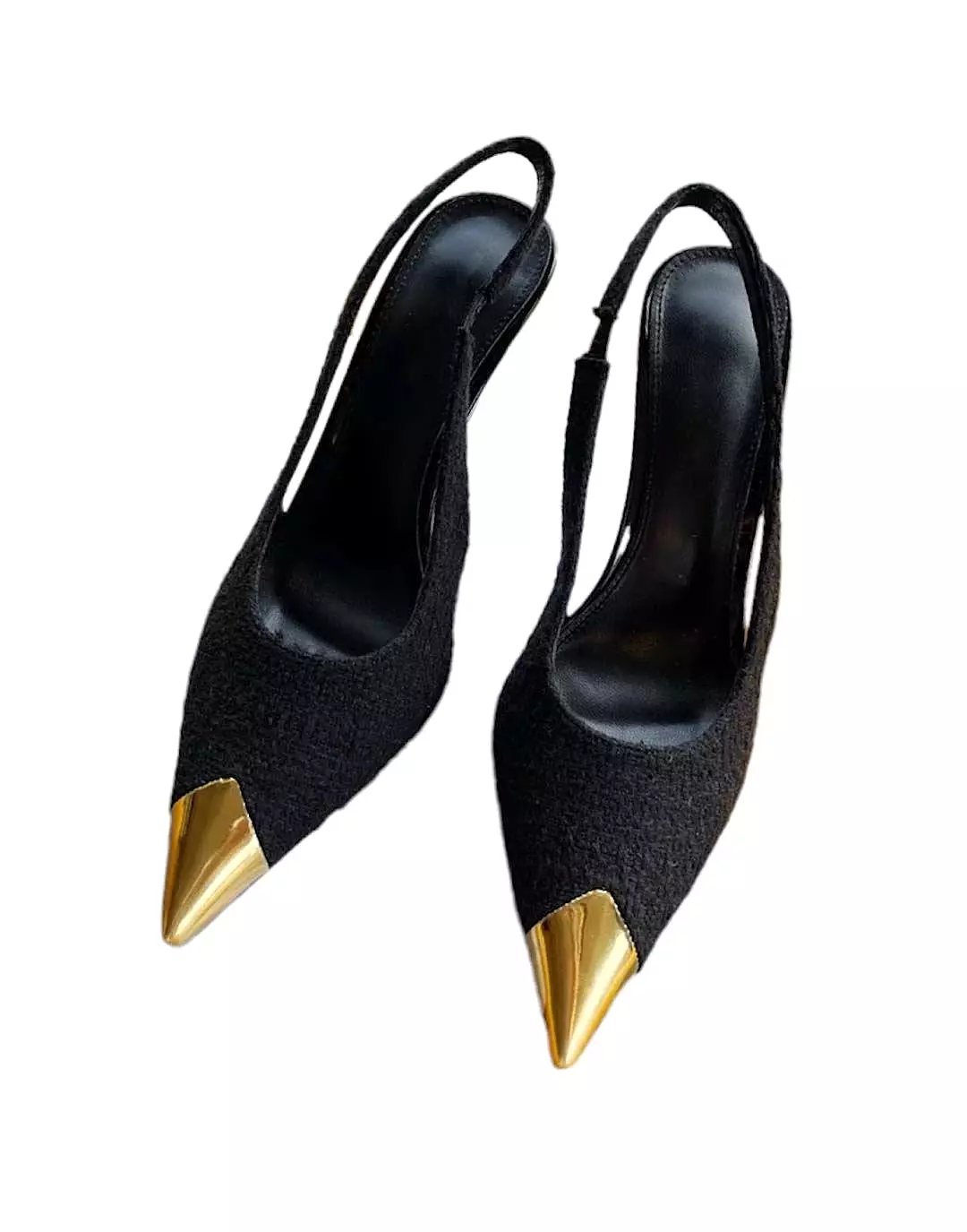 Tweed Pointed Toe Sling Back Heels