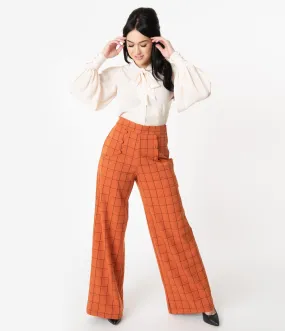 Unique Vintage 1940s Orange Windowpane High Waist Ginger Pants