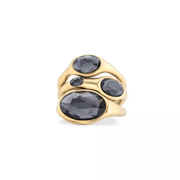 UNOde50 Sunshine Black Faceted Crystal Ring in Gold