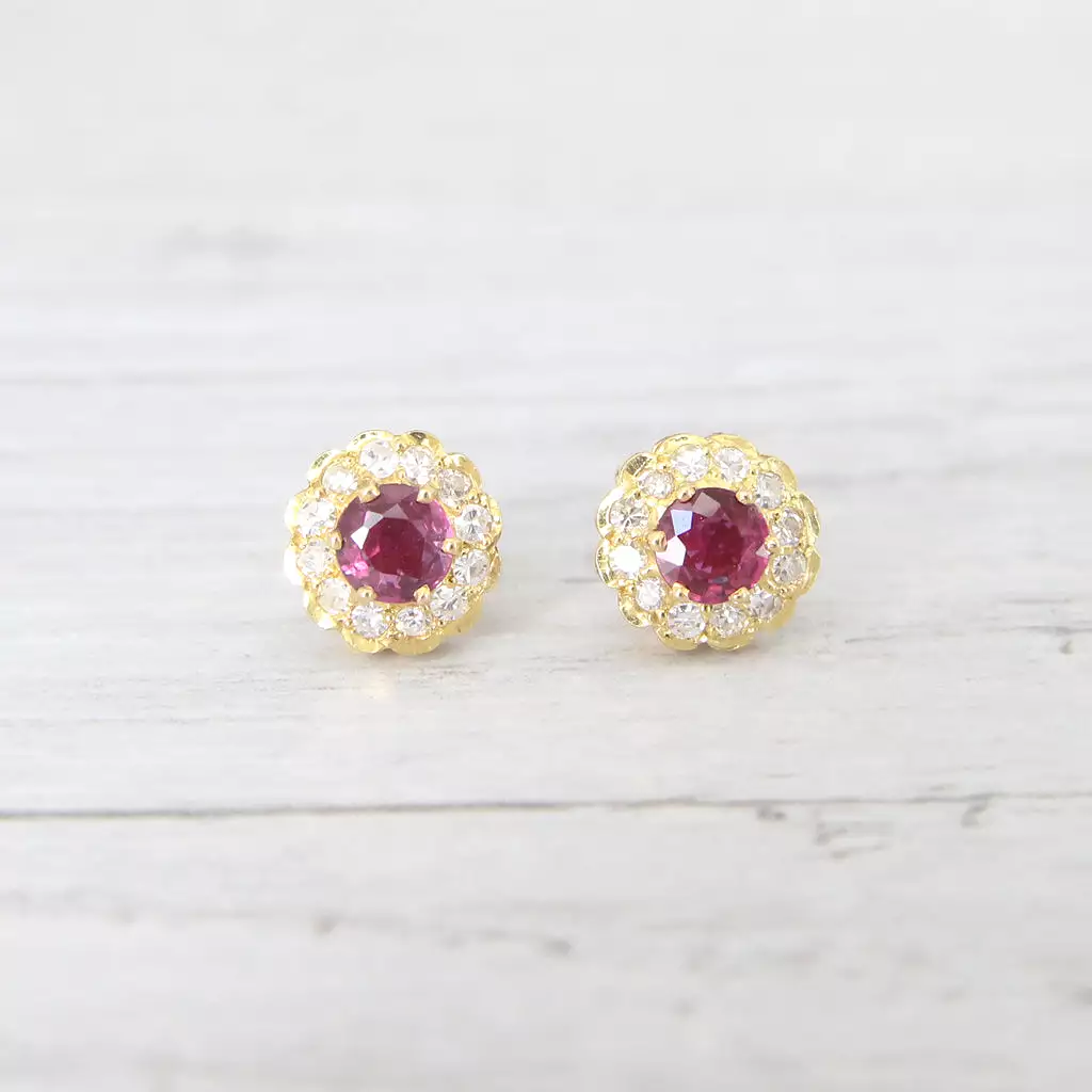 Vintage Ruby and Diamond Stud Earrings