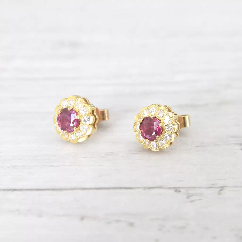 Vintage Ruby and Diamond Stud Earrings