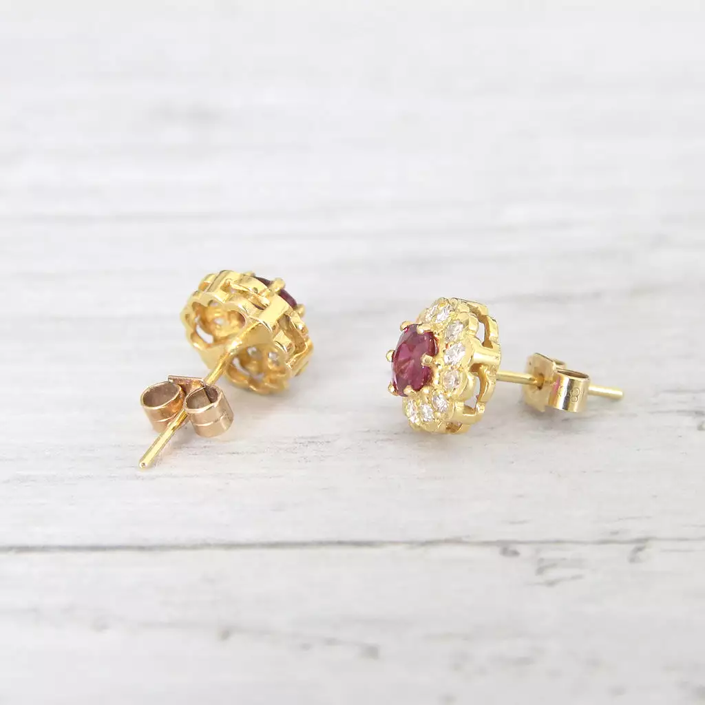 Vintage Ruby and Diamond Stud Earrings