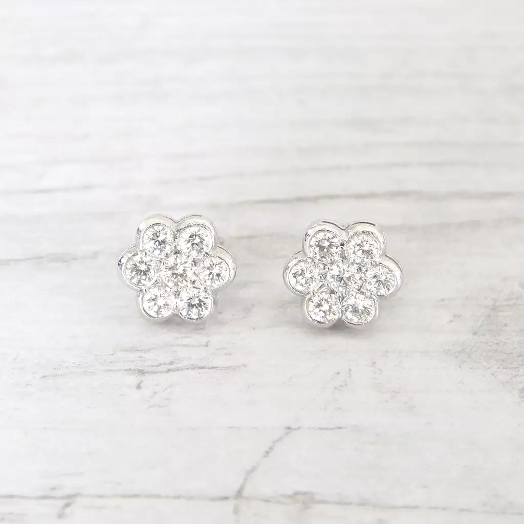 Vintage Style 1 Carat Diamond Daisy Stud Earrings