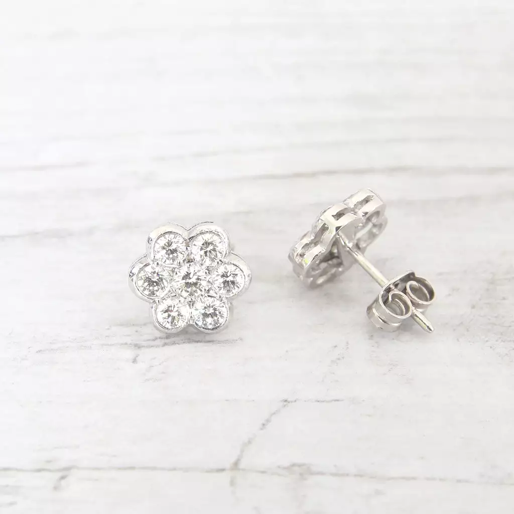 Vintage Style 1 Carat Diamond Daisy Stud Earrings