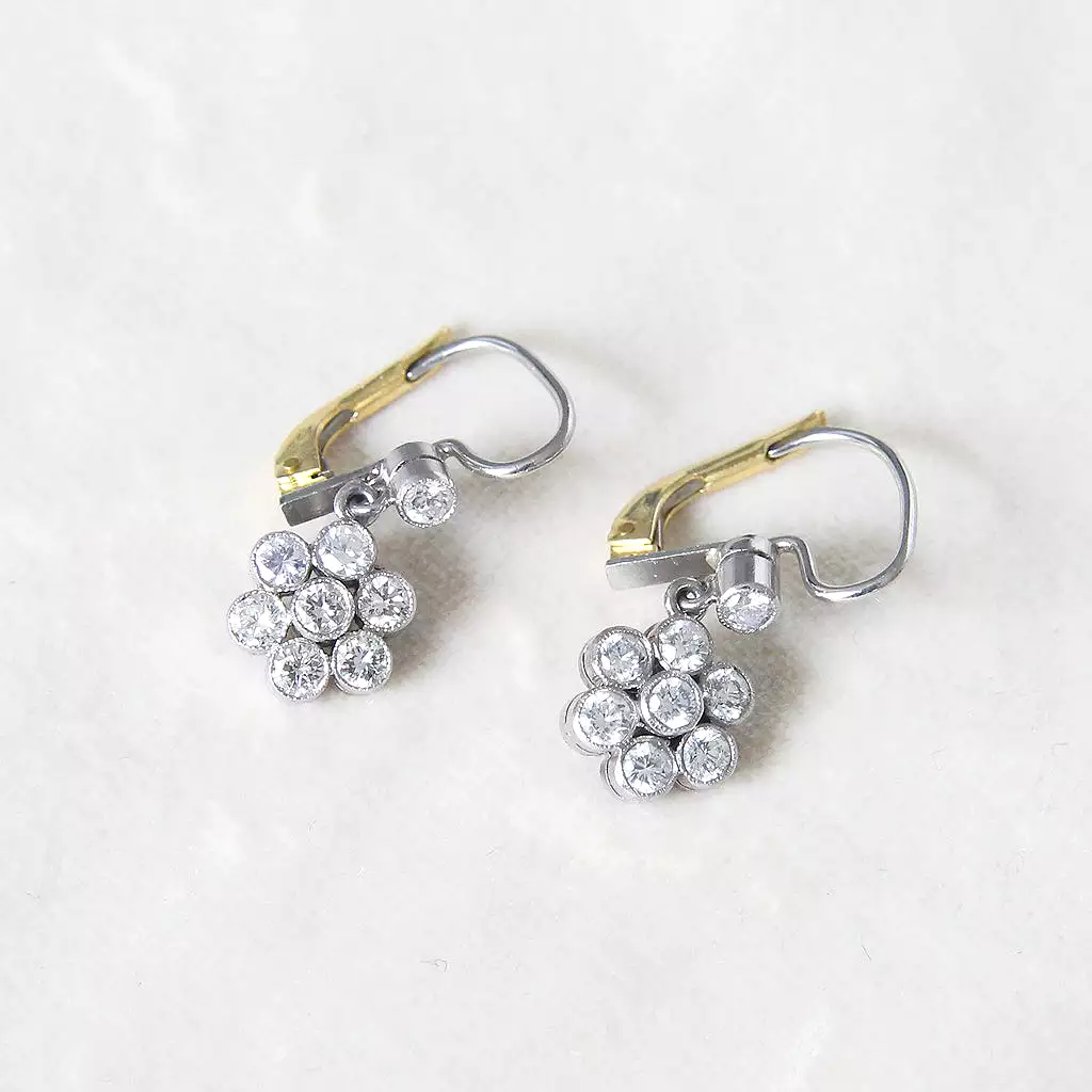 Vintage Style 1.04 Carat Diamond Daisy Drop Earrings