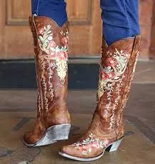 Western Cowgirl Embroidery Boots Pointed Toe Chunky Heel Western Mid Calf Boots