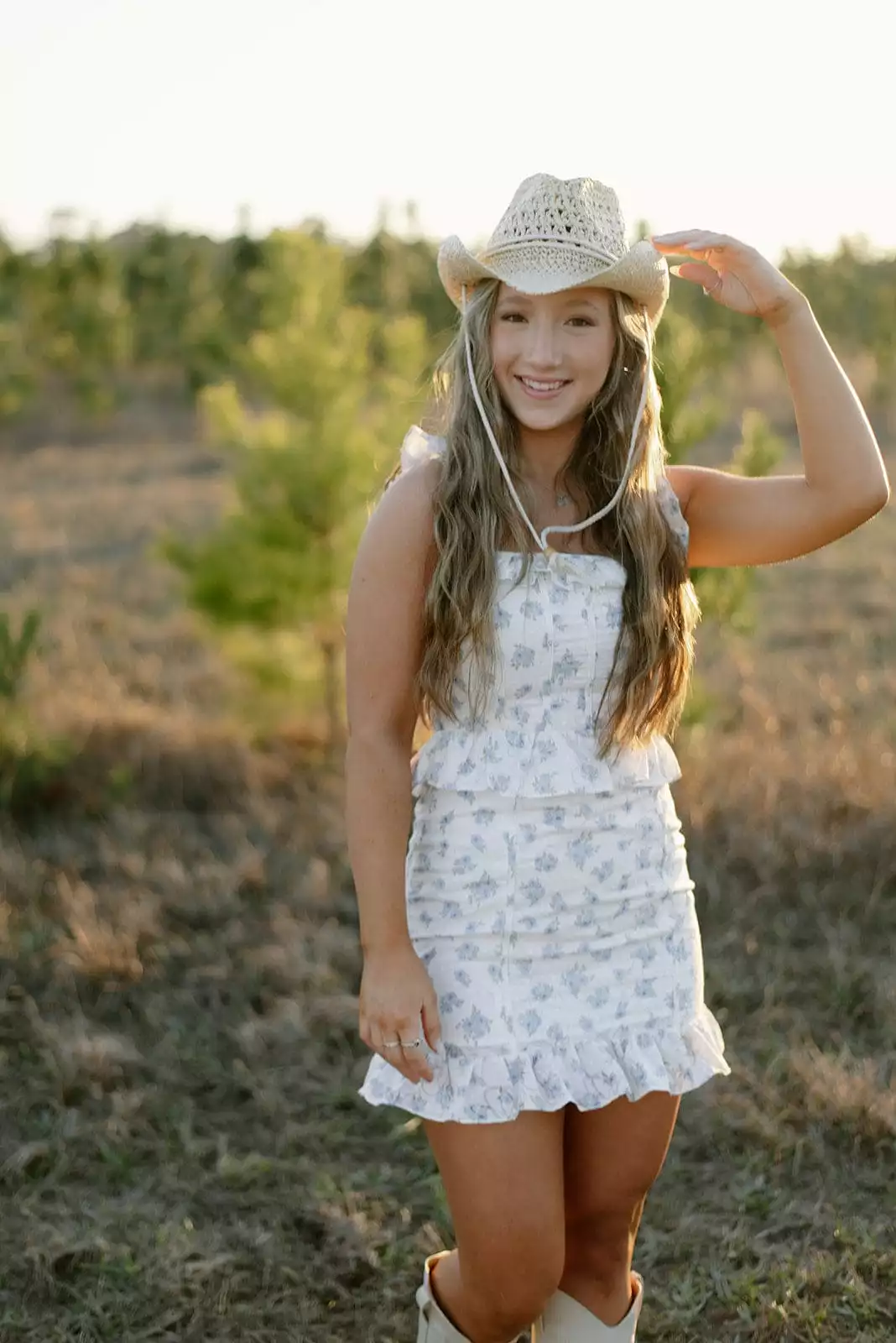 White & Blue Floral Ruffle Corset Dress