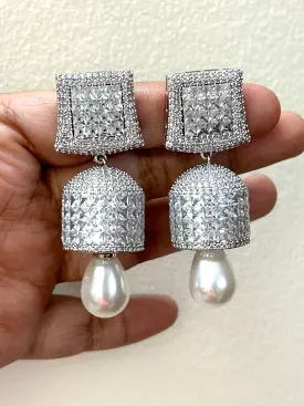 White stone studded Diamond Invisible stone  Setting Jumka for Women-SANDY001IJW