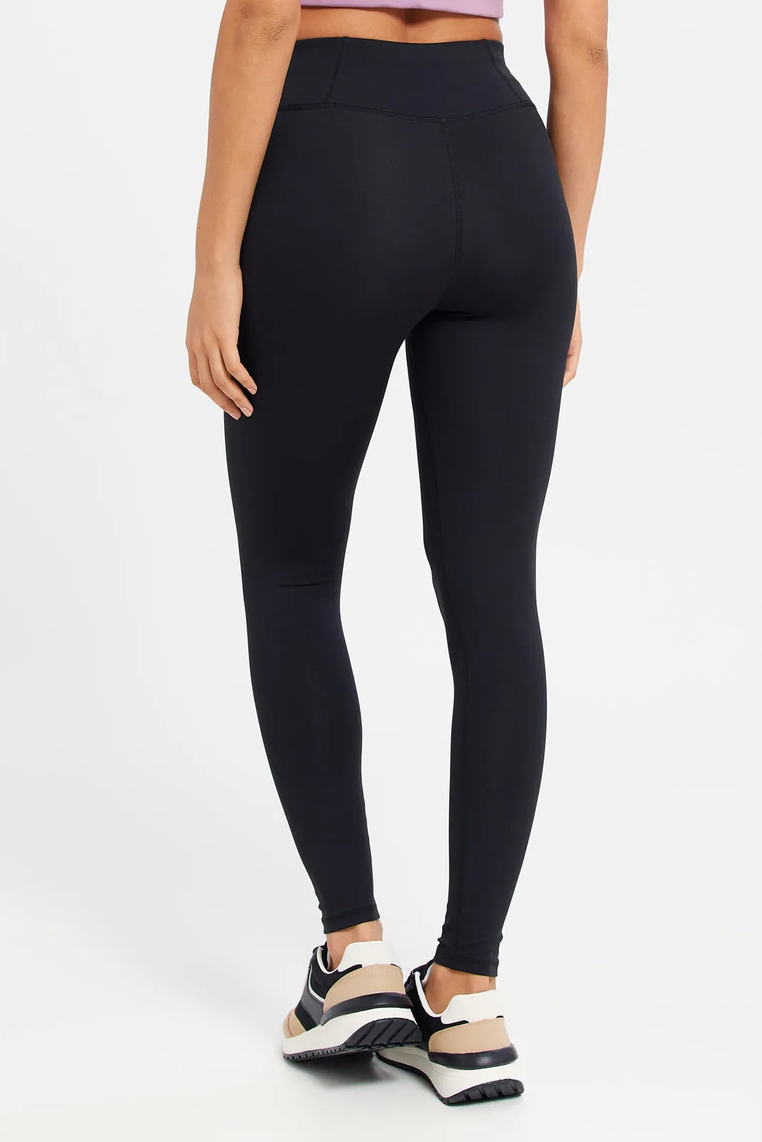 Women Black Performance Pants With Placement Print