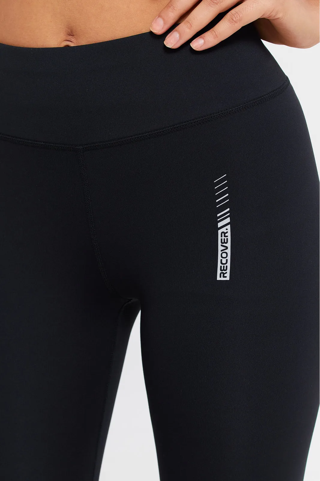 Women Black Performance Pants With Placement Print