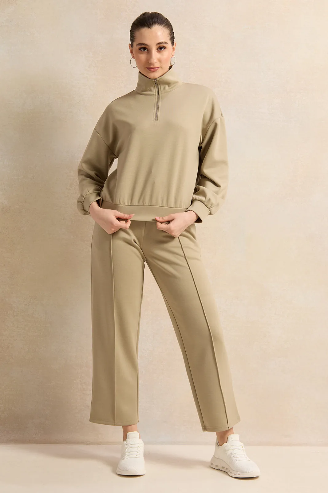 Women Olive Wide Leg Active Pants