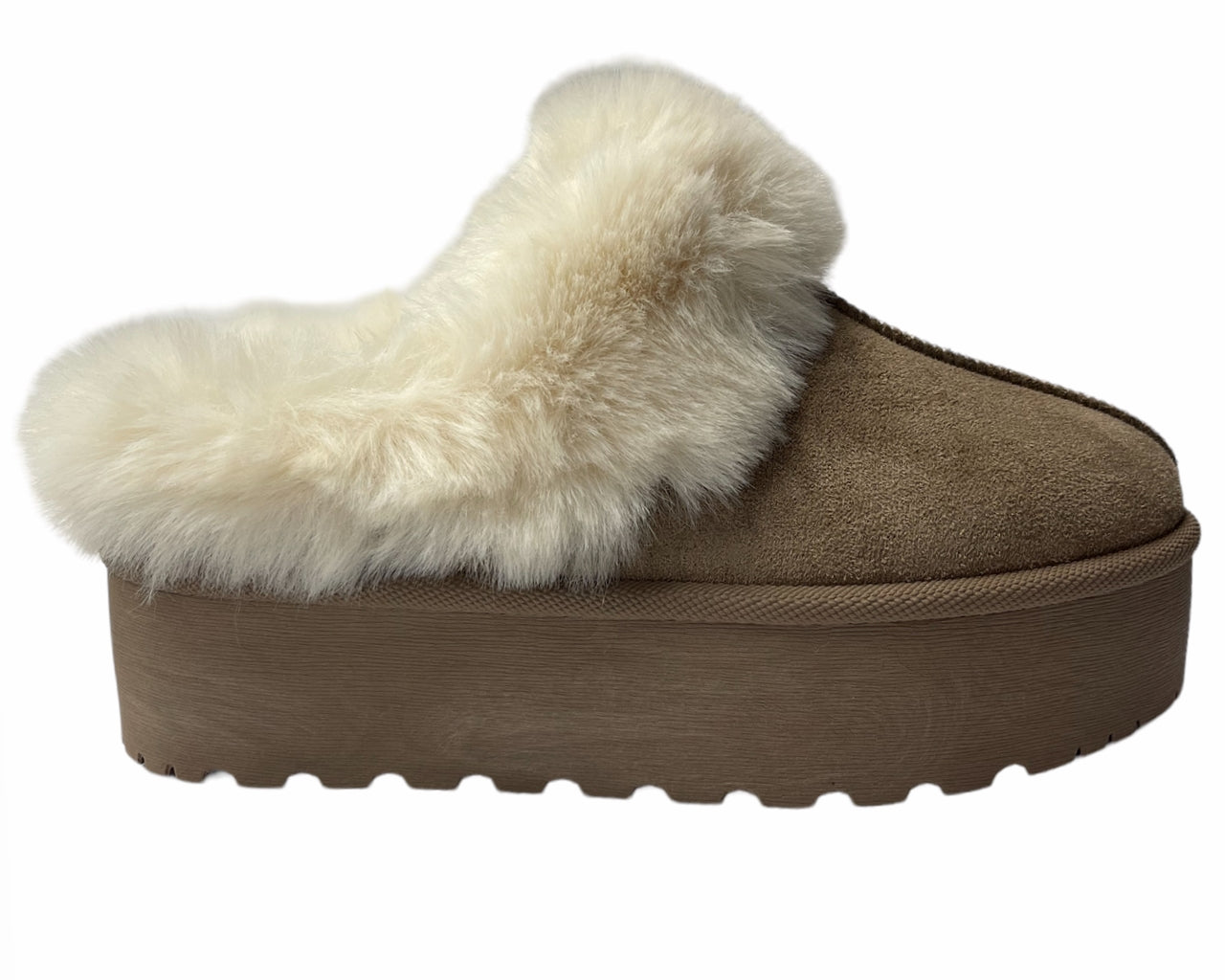 Women's Faux Suede Platform Slip On fur Slippers