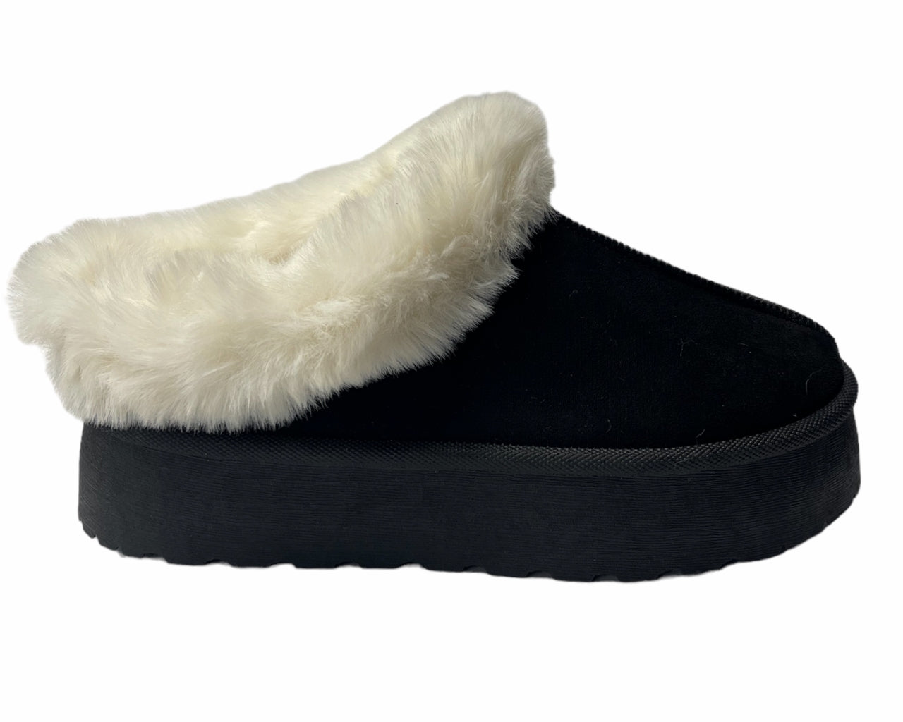 Women's Faux Suede Platform Slip On fur Slippers