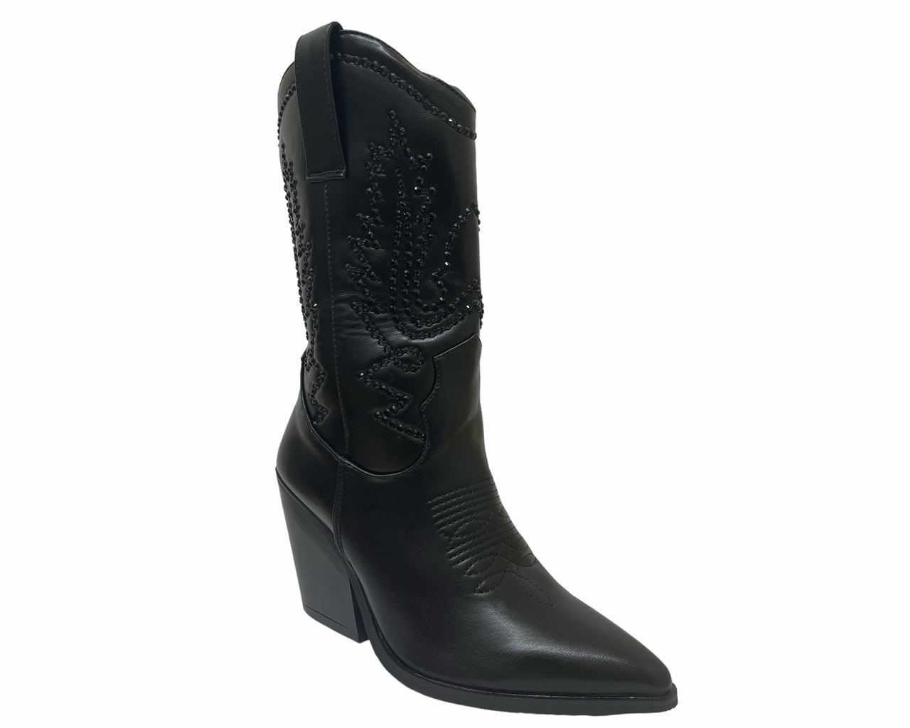 Women's Mid Calf Cowboy Embroidery Diamante Boots