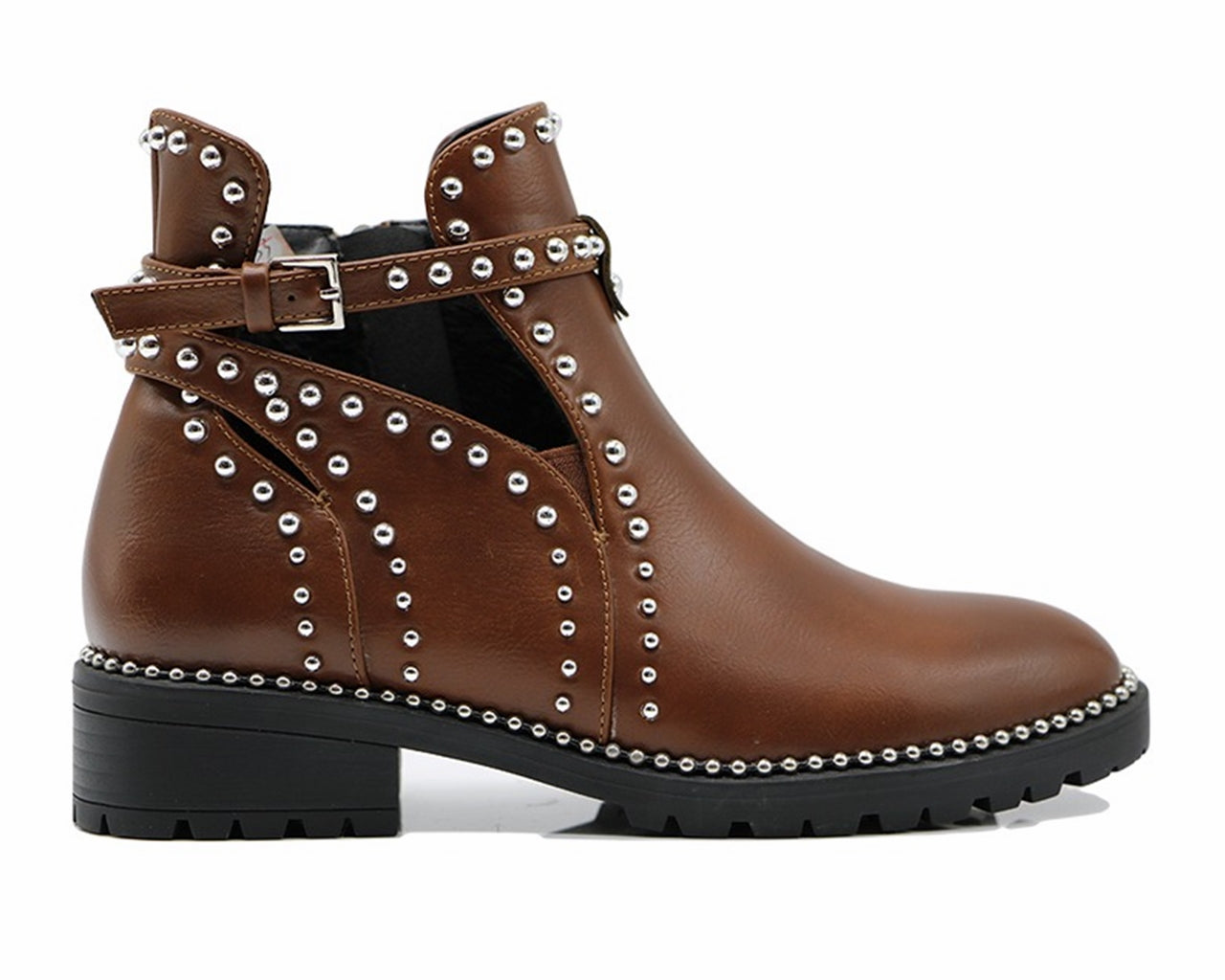 Women's S6533 Studs Ankle Boots Camel