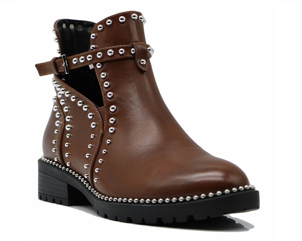 Women's S6533 Studs Ankle Boots Camel