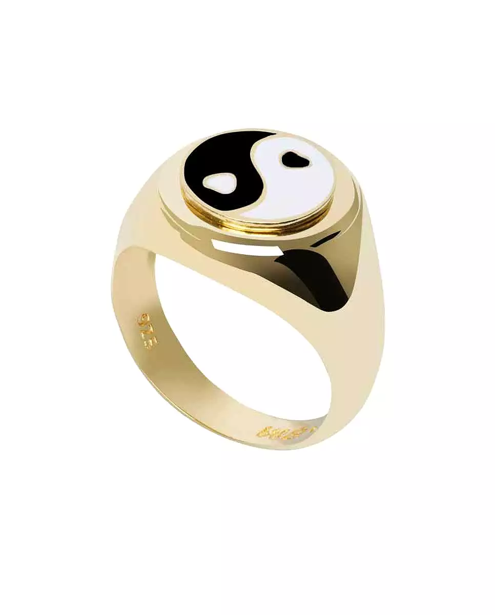 Yin Yang ring gold black